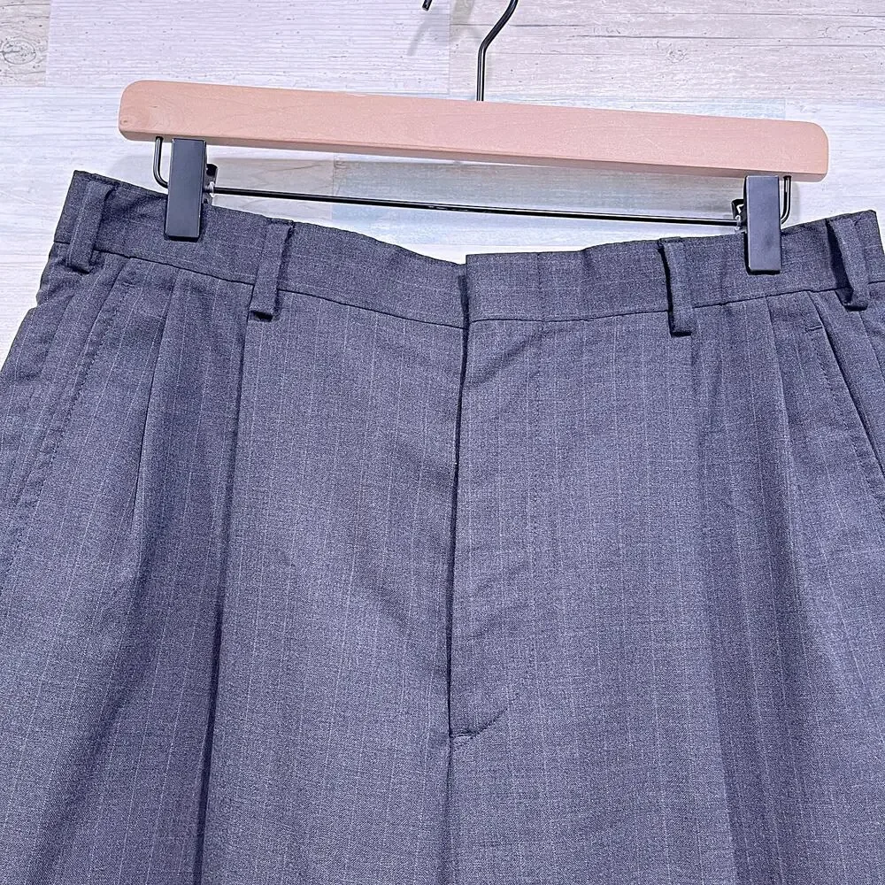 Brooks Brothers Brooksease Wool Suit Gray Stripe Mens 42R Pleated Pants 33W